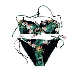 ARDENE *NEW* Tropical Floral 2-piece Swim Suit Size Medium String Bikini Lined